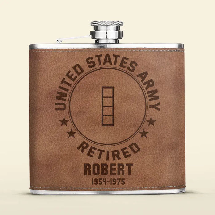 Personalized US Military Veteran Leather Flask - Gift Idea For Dad/Son/Friend/Veteran