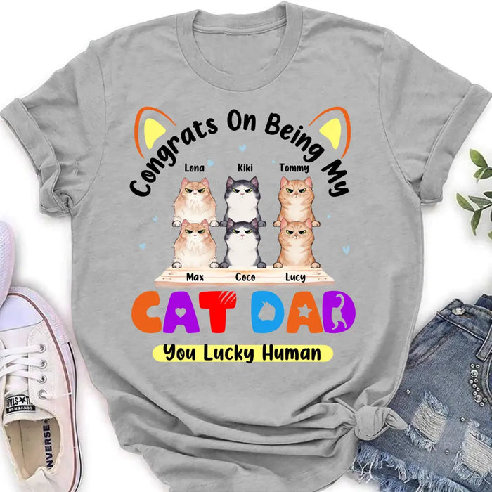 Custom Personalized Cat T-shirt/ Hoodie - Upto 6 Cats - Gift Idea For Cat Lover/Mother's Day/Father's Day - Congrats On Being My Cat Dad