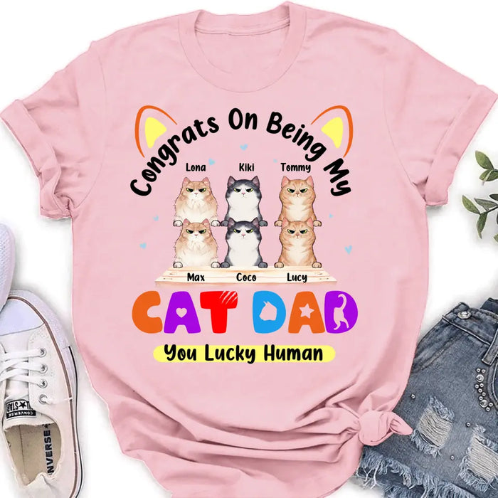 Custom Personalized Cat T-shirt/ Hoodie - Upto 6 Cats - Gift Idea For Cat Lover/Mother's Day/Father's Day - Congrats On Being My Cat Dad