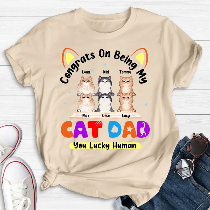 Custom Personalized Cat T-shirt/ Hoodie - Upto 6 Cats - Gift Idea For Cat Lover/Mother's Day/Father's Day - Congrats On Being My Cat Dad