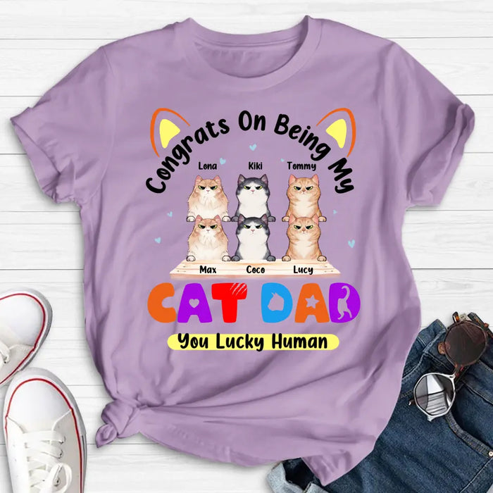 Custom Personalized Cat T-shirt/ Hoodie - Upto 6 Cats - Gift Idea For Cat Lover/Mother's Day/Father's Day - Congrats On Being My Cat Dad