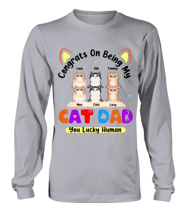 Custom Personalized Cat T-shirt/ Hoodie - Upto 6 Cats - Gift Idea For Cat Lover/Mother's Day/Father's Day - Congrats On Being My Cat Dad