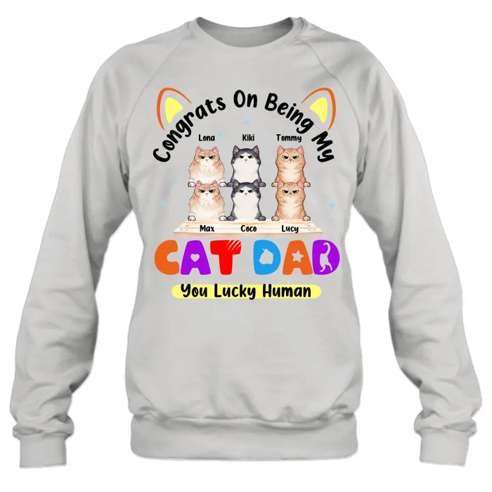 Custom Personalized Cat T-shirt/ Hoodie - Upto 6 Cats - Gift Idea For Cat Lover/Mother's Day/Father's Day - Congrats On Being My Cat Dad