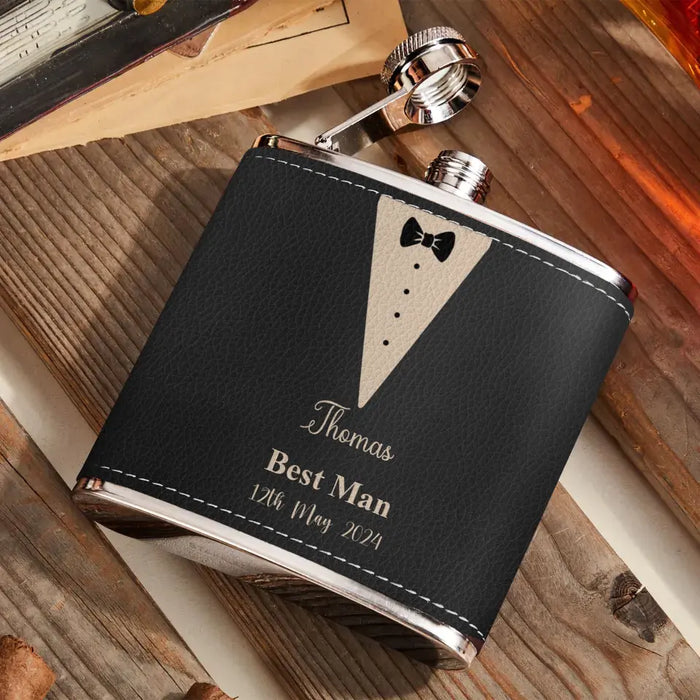 Custom Personalized Wedding Leather Flask - Wedding Gift Idea for Groom - Dressed Up To Get Messed Up