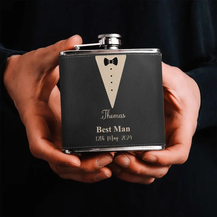 Custom Personalized Wedding Leather Flask - Wedding Gift Idea for Groom - Dressed Up To Get Messed Up