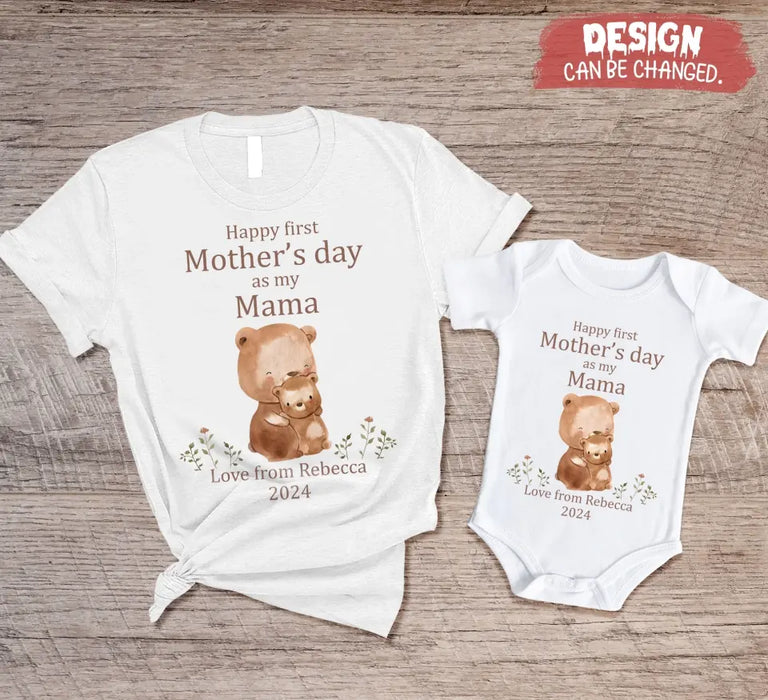 Custom Personalized Happy First Mother's Day Shirt/Baby Onesie - Gift Idea For Mom/ Grandma/ Baby/ Mother's Day