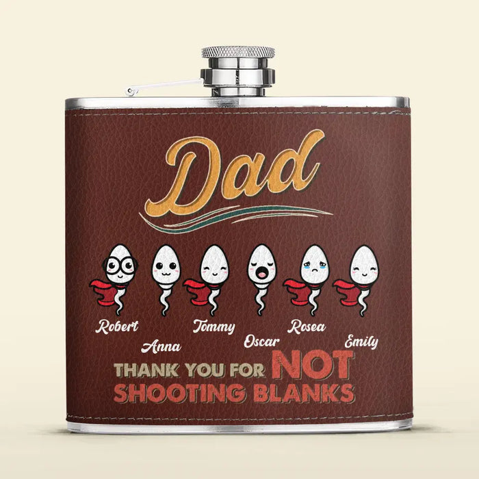 Custom Personalized Sperms Leather Flask - Gift Idea For Father's Day - Upto 6 Sperms - Dad Thank You For Not Shooting Blanks