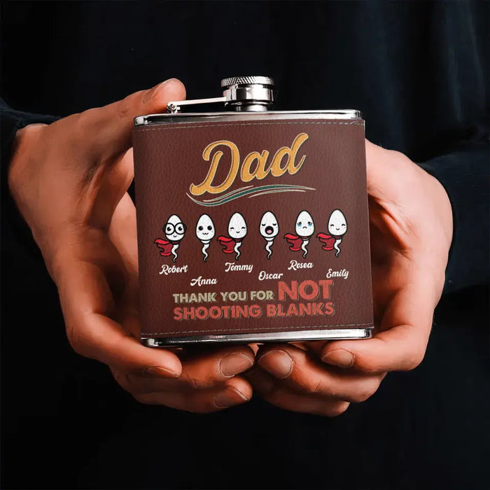 Custom Personalized Sperms Leather Flask - Gift Idea For Father's Day - Upto 6 Sperms - Dad Thank You For Not Shooting Blanks