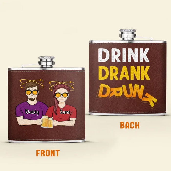 Custom Personalized Dad Leather Flask -  Father's Day Gift Idea For Dad - Drink Drank Drunk