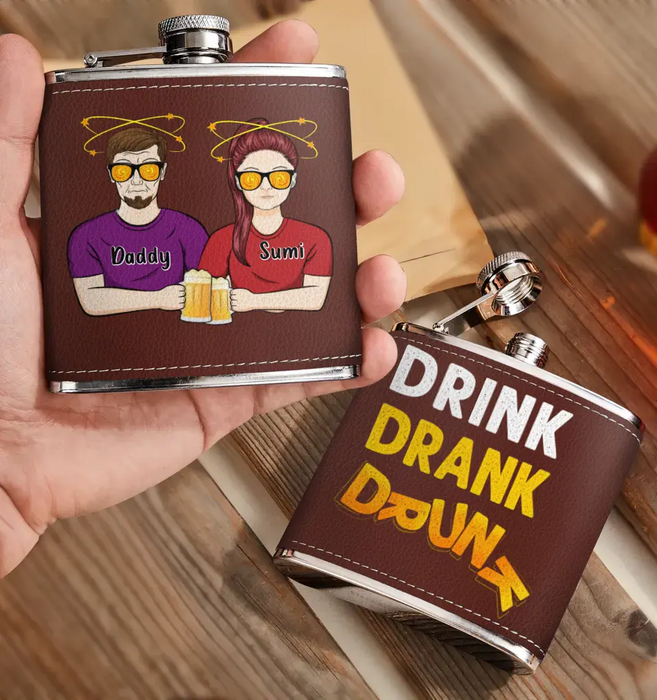 Custom Personalized Dad Leather Flask -  Father's Day Gift Idea For Dad - Drink Drank Drunk