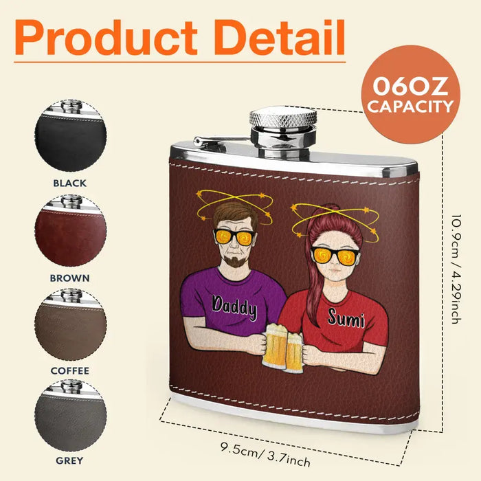 Custom Personalized Dad Leather Flask -  Father's Day Gift Idea For Dad - Drink Drank Drunk