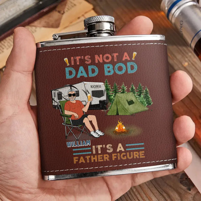Custom Personalized Camping Dad Drunk Leather Flask - Gift Idea For Father's Day/ Camping Lovers - It's Not A Dad Bod It's A Father Figure