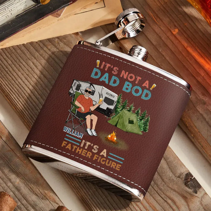 Custom Personalized Camping Dad Drunk Leather Flask - Gift Idea For Father's Day/ Camping Lovers - It's Not A Dad Bod It's A Father Figure