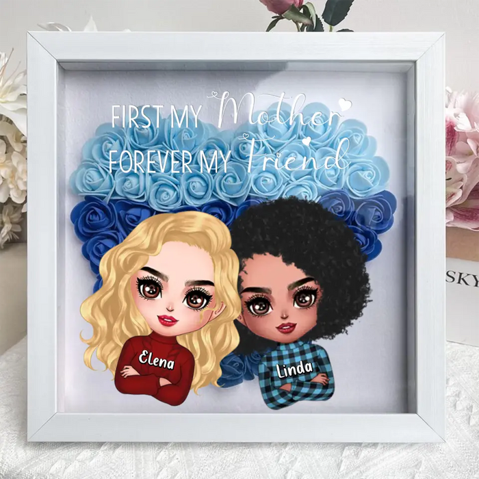 Custom Personalized Mom & Daughter Flower Shadow Box - Gift Idea for Mother's Day - First My Mother Forever My Friend