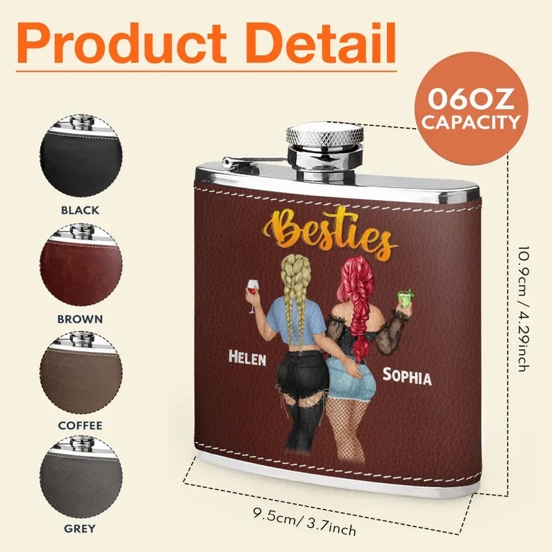Personalized Besties Leather Flask - Gift Idea For Friends - If It Isn't Miss Never Drinking Again Drinking Again