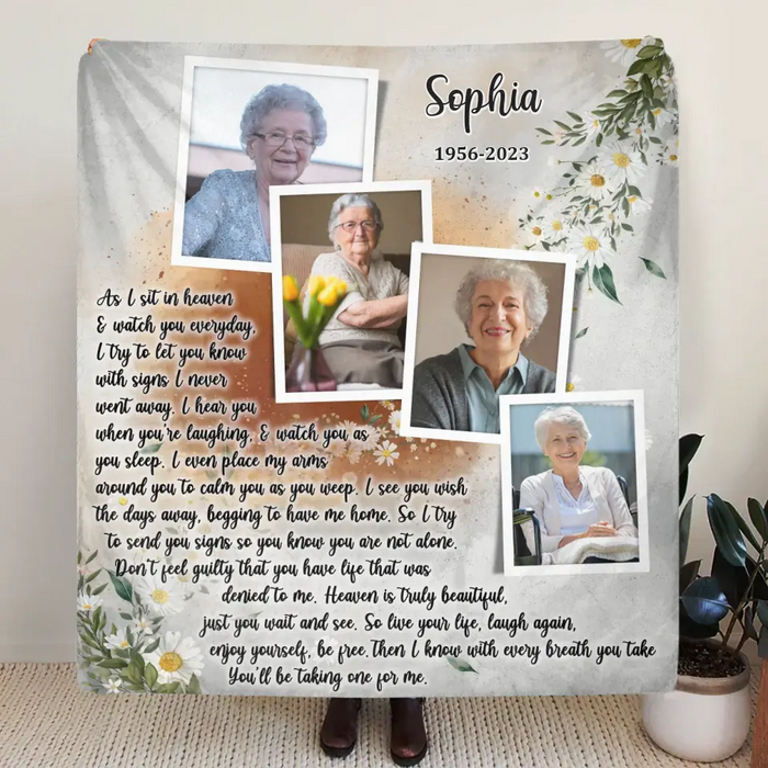 Custom Personalized Memorial Photo Fleece Throw/ Quilt Blanket - Upload Photo - Memorial Gift Idea For Family Member - As I Sit In Heaven & Watch You Everyday