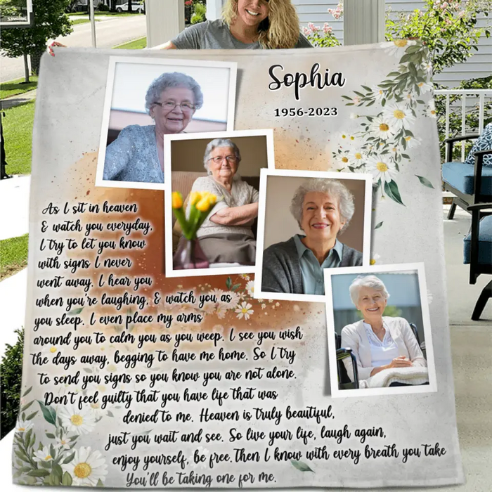 Custom Personalized Memorial Photo Fleece Throw/ Quilt Blanket - Upload Photo - Memorial Gift Idea For Family Member - As I Sit In Heaven & Watch You Everyday