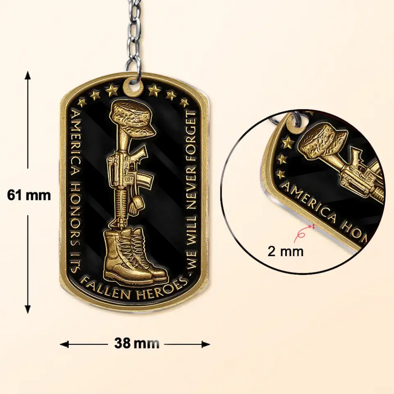 Personalized Memorial Veteran Aluminum Keychain - Gift Idea For Dad/Father's Day/Veteran - We Will Never Forget