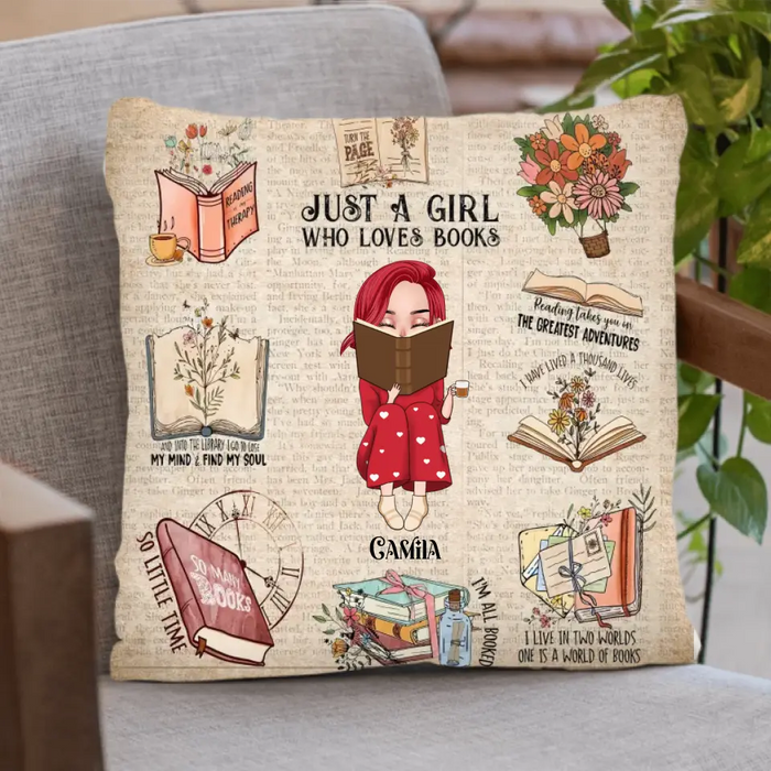 Custom Personalized Reading Girl Quilt/Fleece Throw Blanket/Pillow Cover - Gift Idea For Book Lover - Just A Girl Who Loves Books