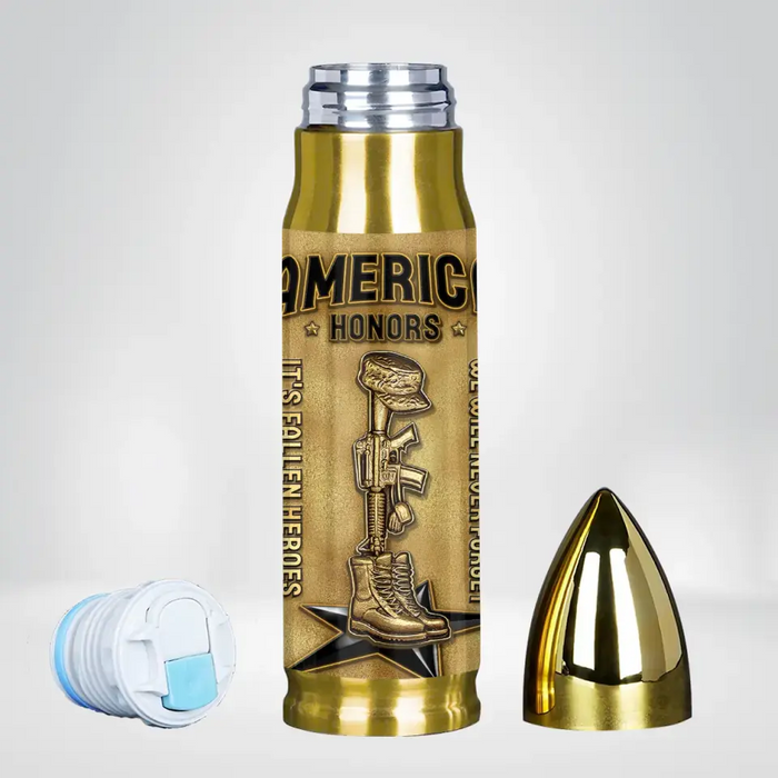 Custom Personalized Memorial Veteran Bullet Tumbler - Gift Idea For Dad/Father's Day/ Veteran - We Will Never Forget