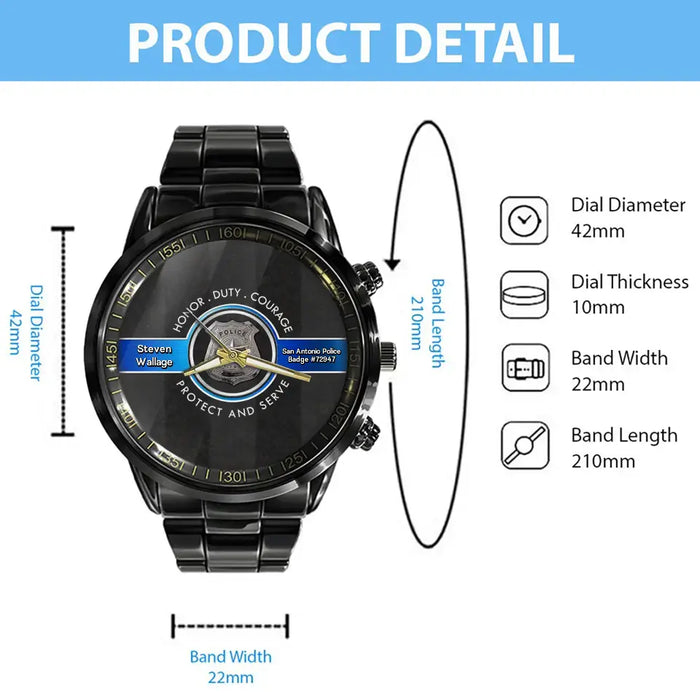 Custom Personalized Police Watch - Father's Day Gift Idea for Police - Honor Duty Courage