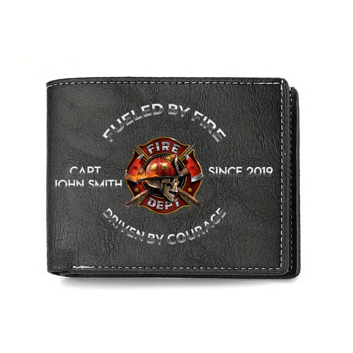 Custom Personalized Fire Fighter Leather Wallet - Father's Day Gift Idea For Fire Fighter - Fueled By Fire Driven By Courage