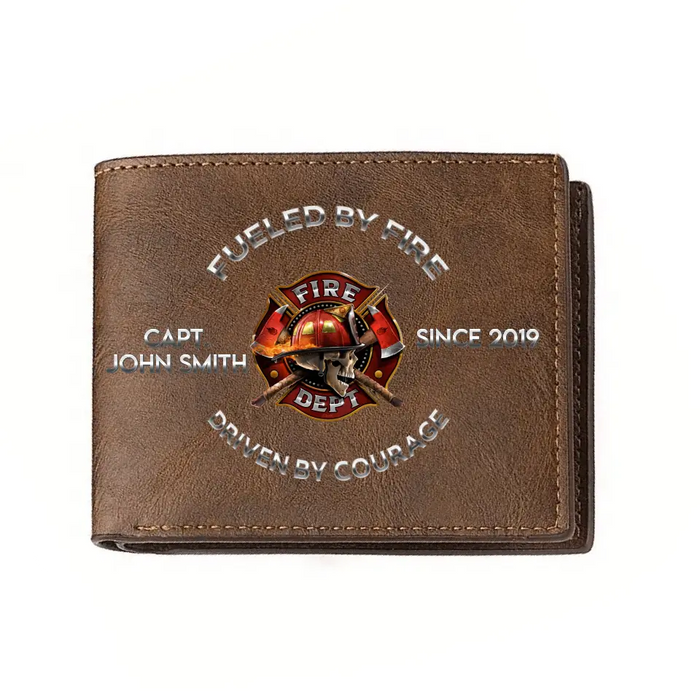 Custom Personalized Fire Fighter Leather Wallet - Father's Day Gift Idea For Fire Fighter - Fueled By Fire Driven By Courage