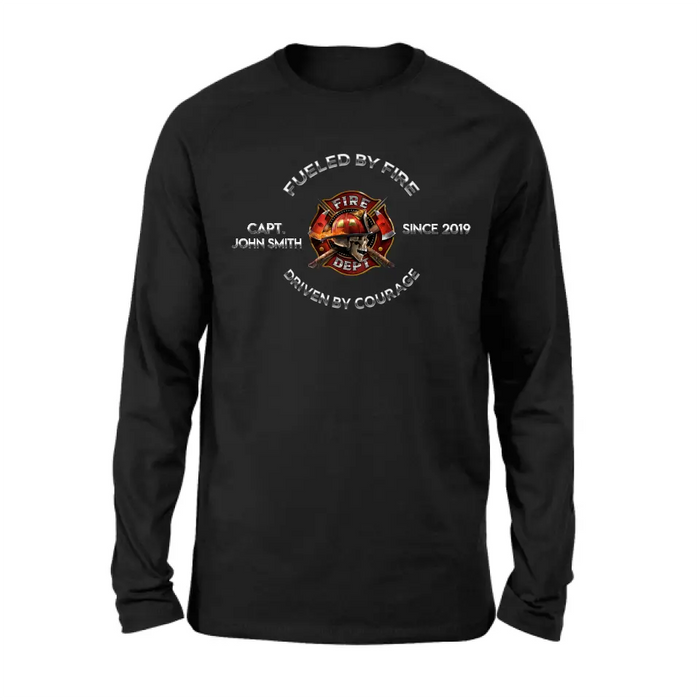 Custom Personalized Fire Fighter Shirt/ Hoodie - Father's Day Gift Idea For Fire Fighter - Fueled By Fire Driven By Courage