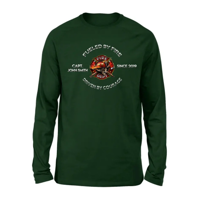 Custom Personalized Fire Fighter Shirt/ Hoodie - Father's Day Gift Idea For Fire Fighter - Fueled By Fire Driven By Courage