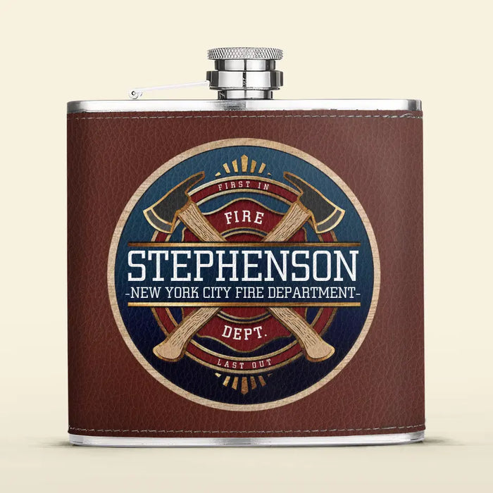 Custom Personalized Firefighter Leather Flask - Father's Day Gift Idea for Firefighter