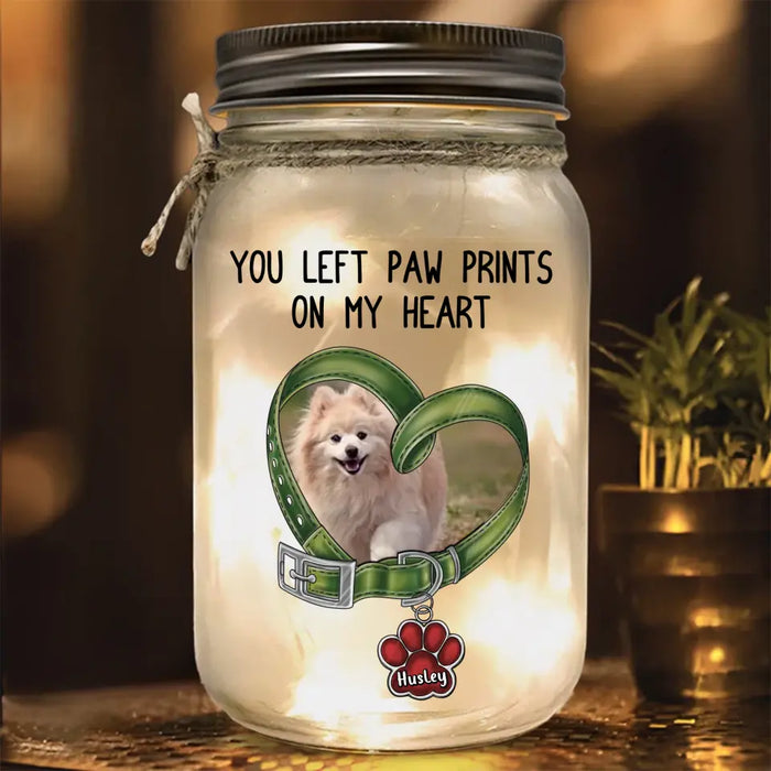 Custom Personalized Memorial Photo Mason Jar Light - Memorial Gift Idea for Mother's Day/Father's Day - You Left Paw Prints On My Heart