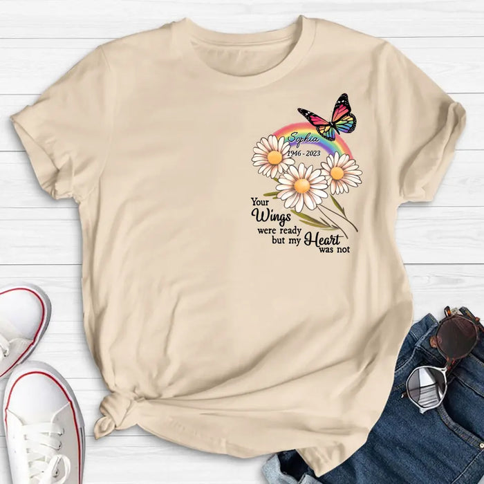 Custom Personalized Memorial Shirt/Hoodie - Memorial  Gift Idea for Mother's Day/Father's Day - Your Wings Were Ready But My Heart Was Not