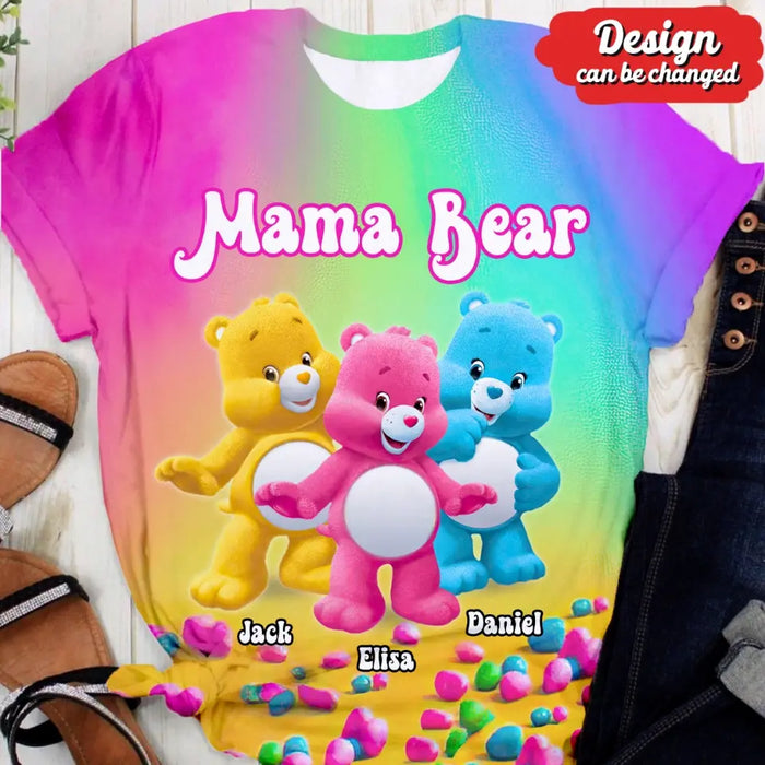 Custom Personalized Mama Bear AOP T-Shirt - Upto 10 Kids - Mother's Day/ Birthday Gift To Grandma/ Mom