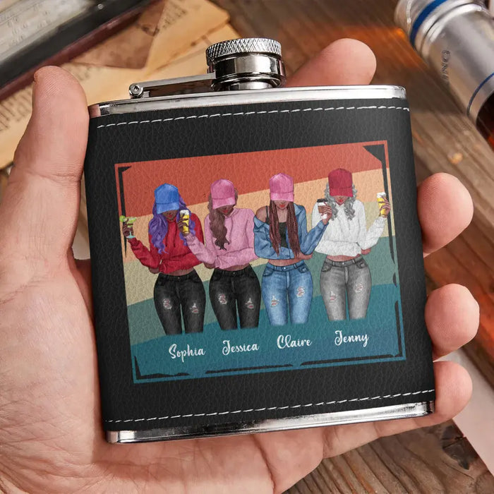 Custom Personalized Drinking Girls Leather Flask - Upto 4 Girls - Gift Idea For Friends/ Sisters/ Besties/ Drinking Lover - I Only Drink On Days Beginning With "T"