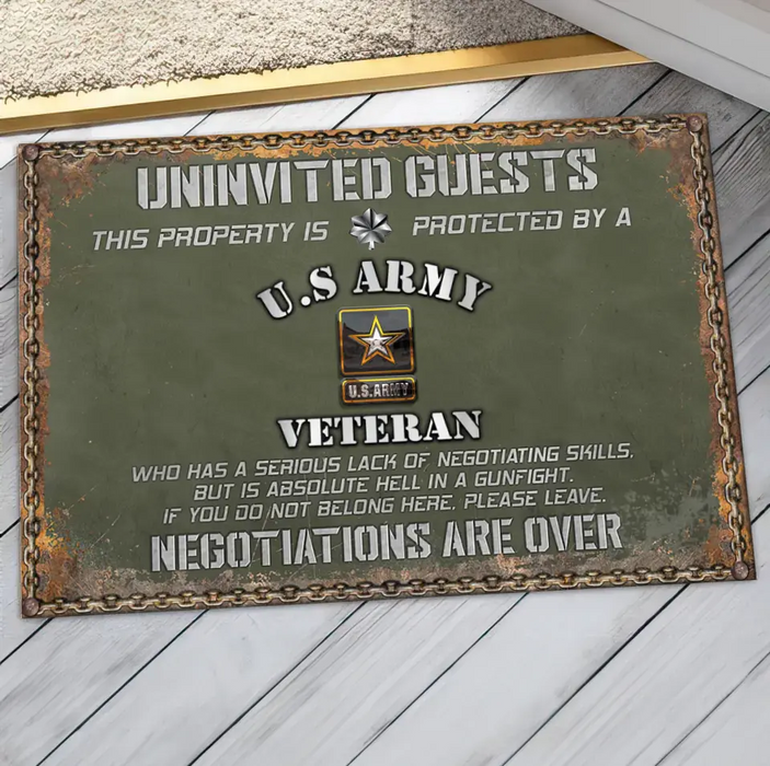 Custom Personalized Veteran Home Doormat - Gift Idea For Veteran - Uninvited Guests This Property Is Protected By A Veteran