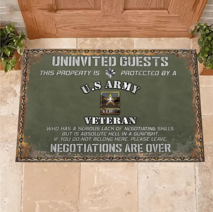 Custom Personalized Veteran Home Doormat - Gift Idea For Veteran - Uninvited Guests This Property Is Protected By A Veteran