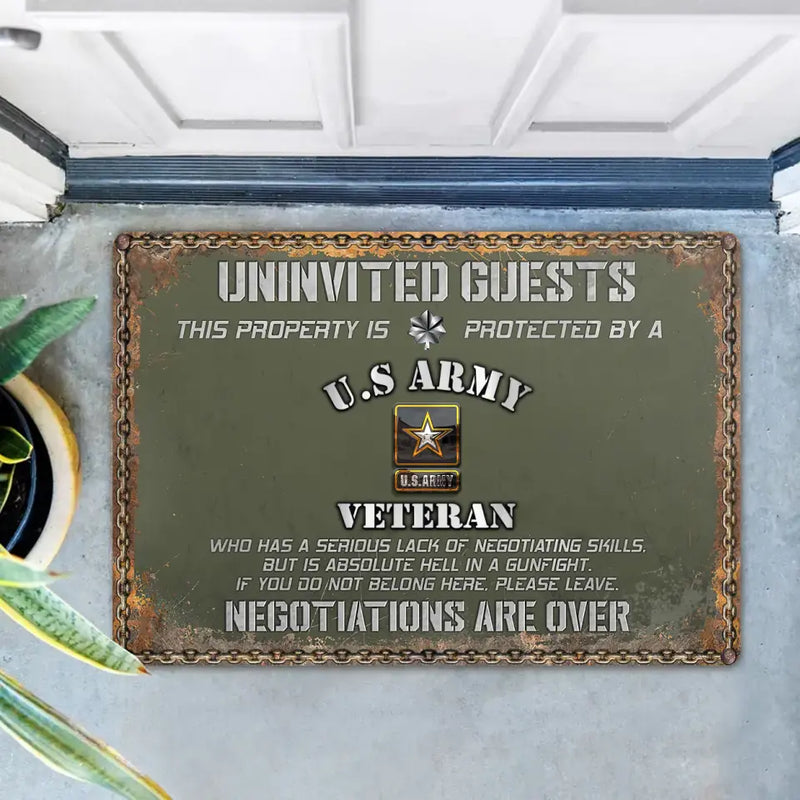 Personalized Veteran Home Doormat - Gift Idea For Veteran - Uninvited Guests This Property Is Protected By A Veteran