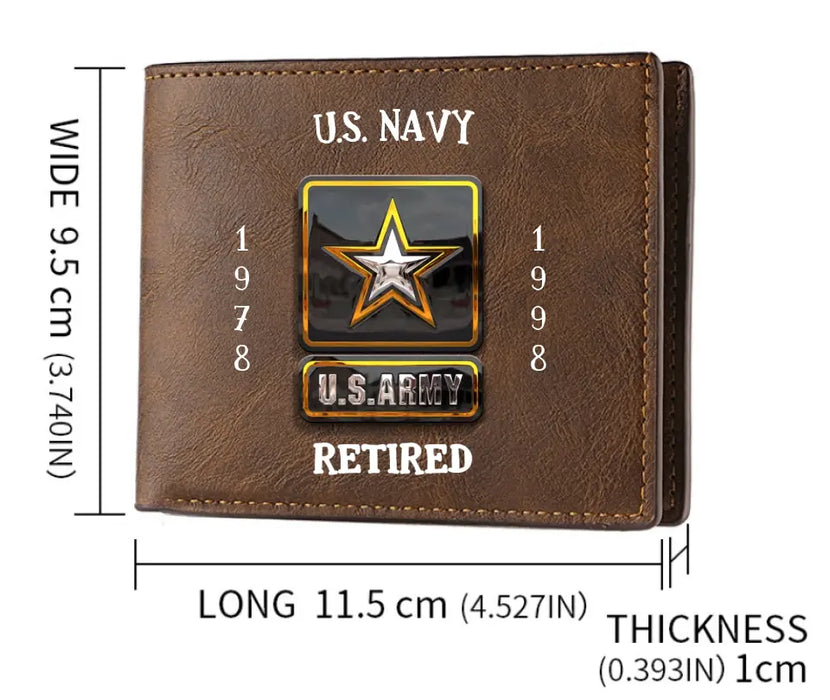 Custom Personalized Retired Veteran Leather Wallet - Father's Day Gift Idea for Veteran