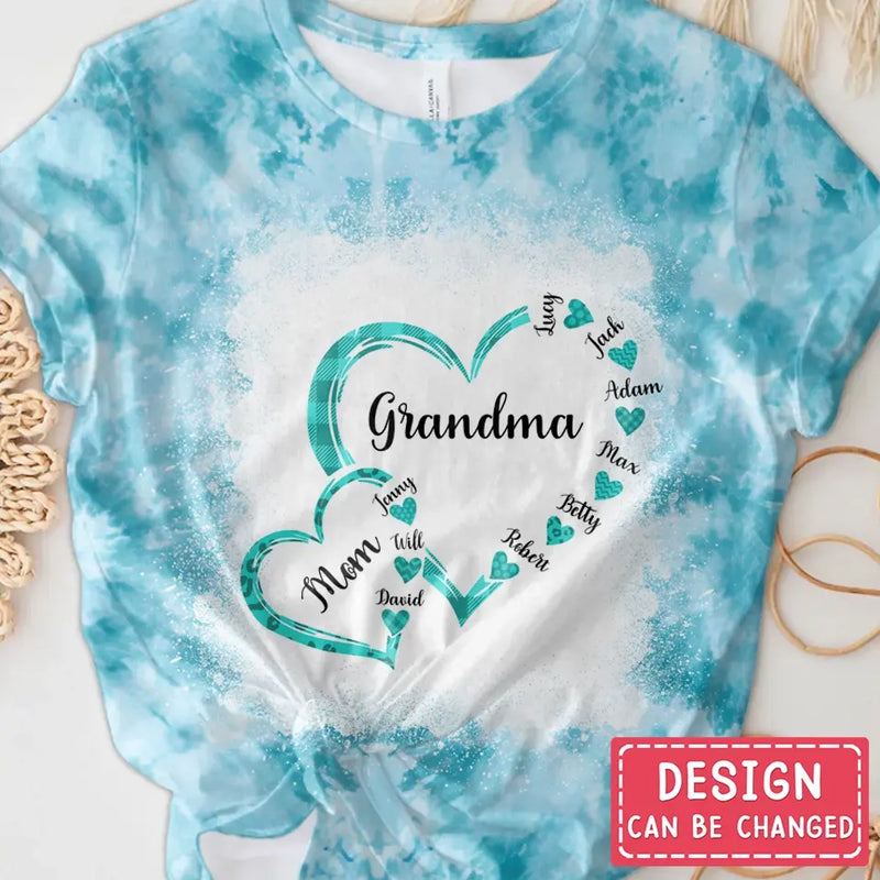 Personalized Mom Grandma Hearts T-shirt - Gift Idea For Mother/Grandma - Up to 6 Kids And 12 Grandkids