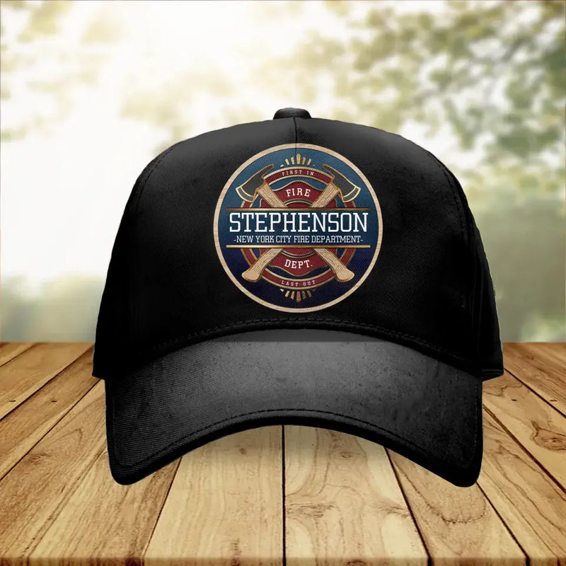 Personalized Fire Dept. Baseball Cap - Father's Day Gift Idea for Firefighter/First Responder/EMT/EMS - First In Last Out