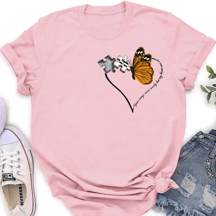 Custom Personalized Memorial Butterfly Shirt/ Hoodie - Memorial Gift Idea For Family Member - A Piece Of My Heart Lives In Heaven