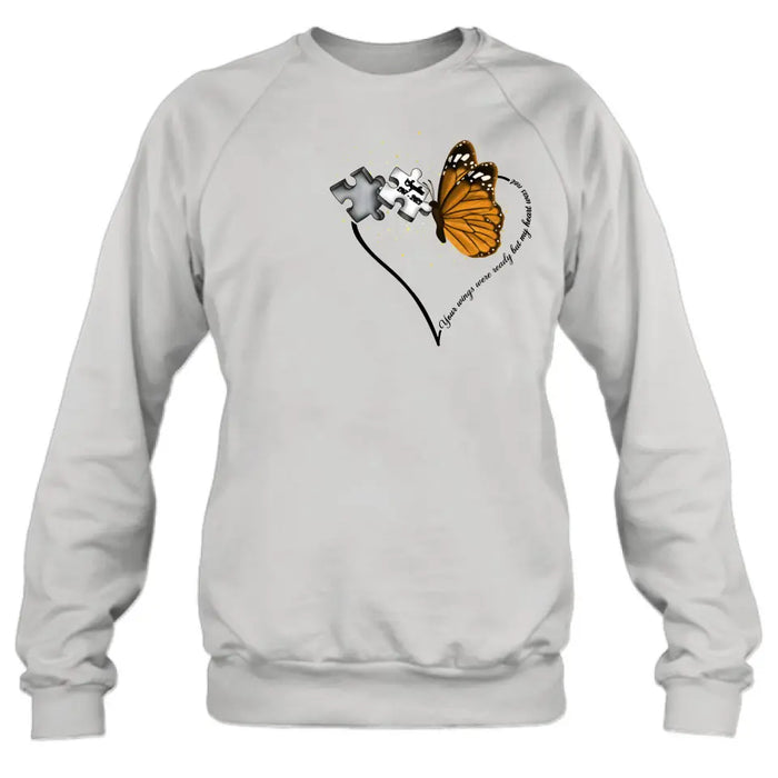 Custom Personalized Memorial Butterfly Shirt/ Hoodie - Memorial Gift Idea For Family Member - A Piece Of My Heart Lives In Heaven