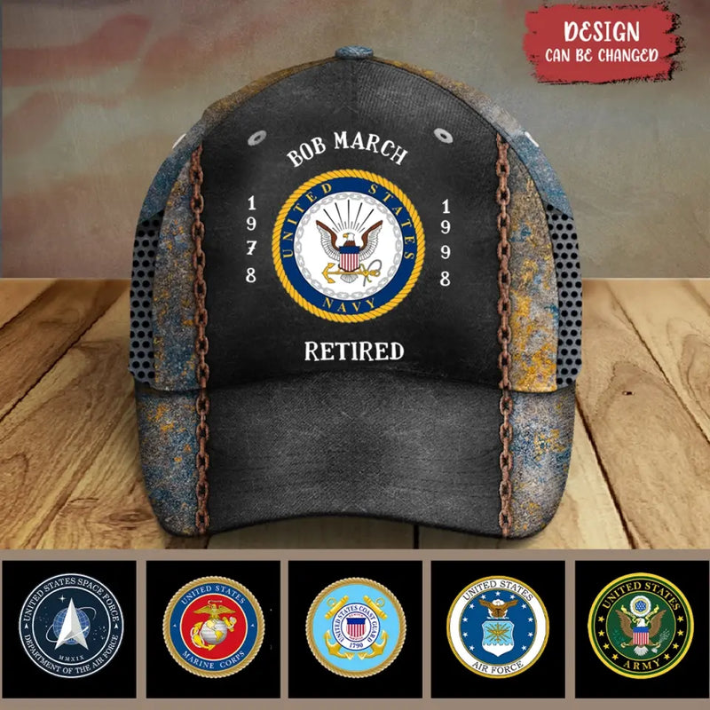 Personalized Retired Veteran Baseball Cap - Father's Day Gift Idea for Veteran