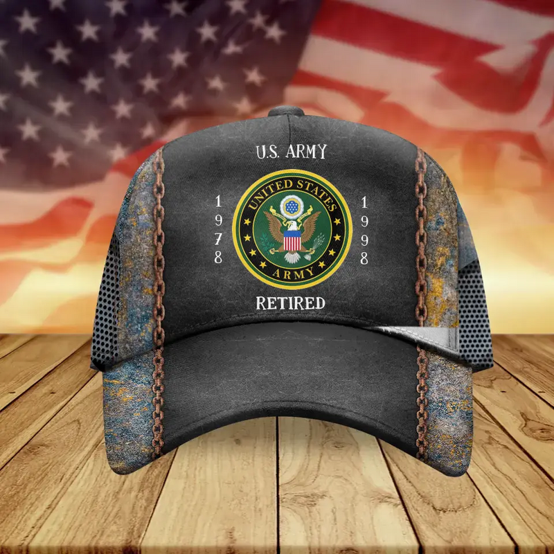 Personalized Retired Veteran Baseball Cap - Father's Day Gift Idea for Veteran