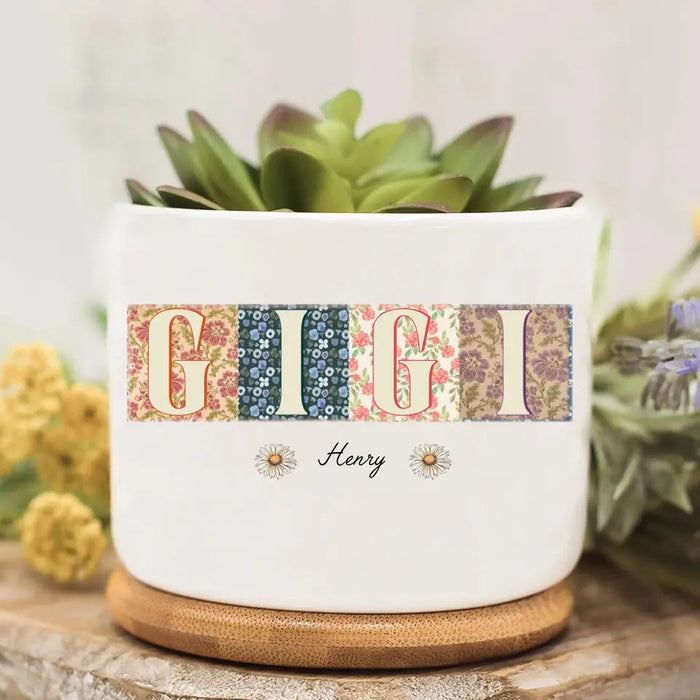 Custom Personalized Floral Mama Grandma Plant Pot - Mother's Day Gift Idea - Upto 12 Kids