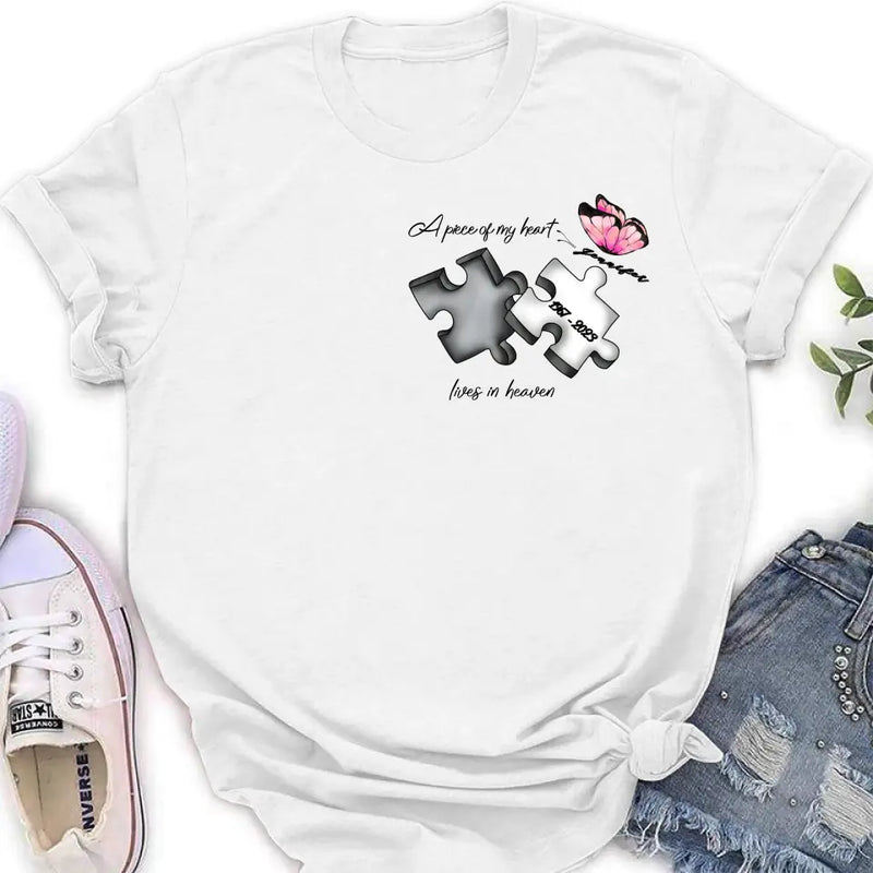 Personalized Memorial Butterfly Shirt/Hoodie - Memorial Gift Idea For Family Member - A Piece Of My Heart Lives In Heaven