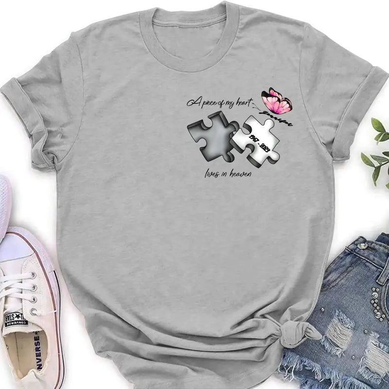 Personalized Memorial Butterfly Shirt/Hoodie - Memorial Gift Idea For Family Member - A Piece Of My Heart Lives In Heaven