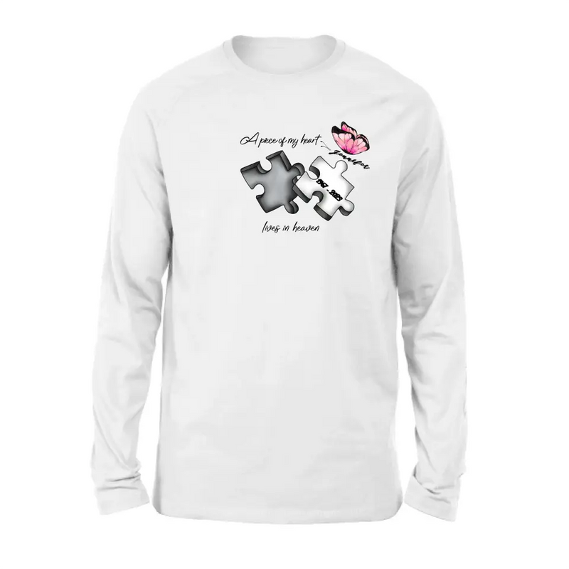 Personalized Memorial Butterfly Shirt/Hoodie - Memorial Gift Idea For Family Member - A Piece Of My Heart Lives In Heaven