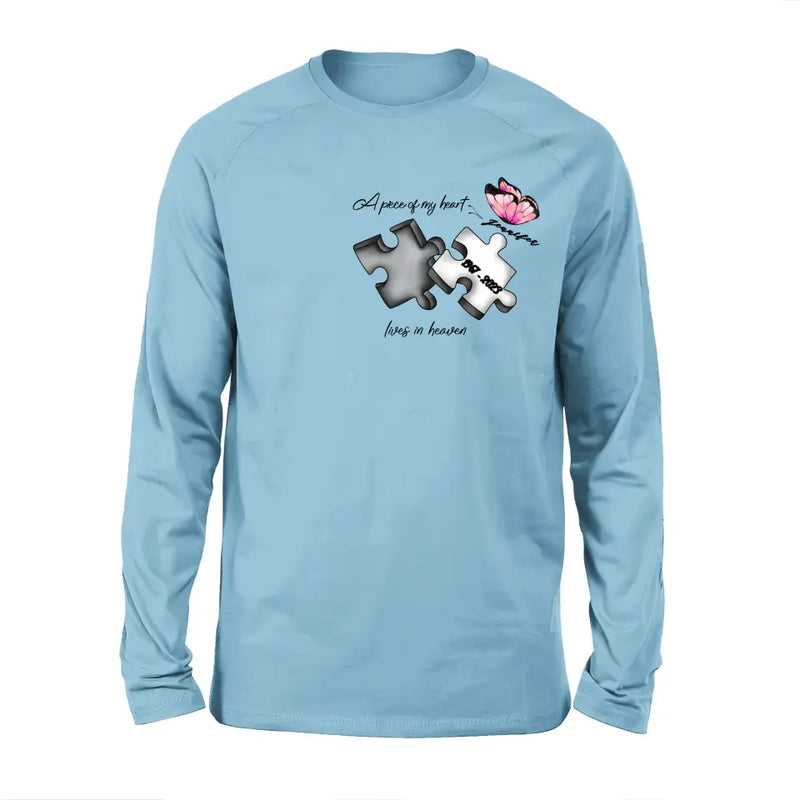 Personalized Memorial Butterfly Shirt/Hoodie - Memorial Gift Idea For Family Member - A Piece Of My Heart Lives In Heaven