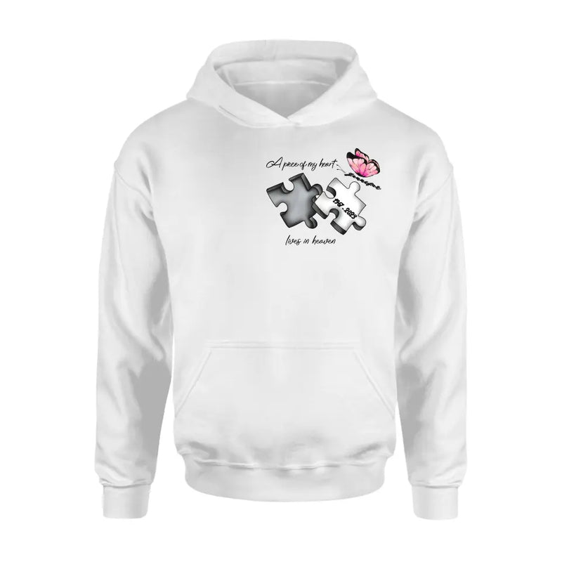 Personalized Memorial Butterfly Shirt/Hoodie - Memorial Gift Idea For Family Member - A Piece Of My Heart Lives In Heaven